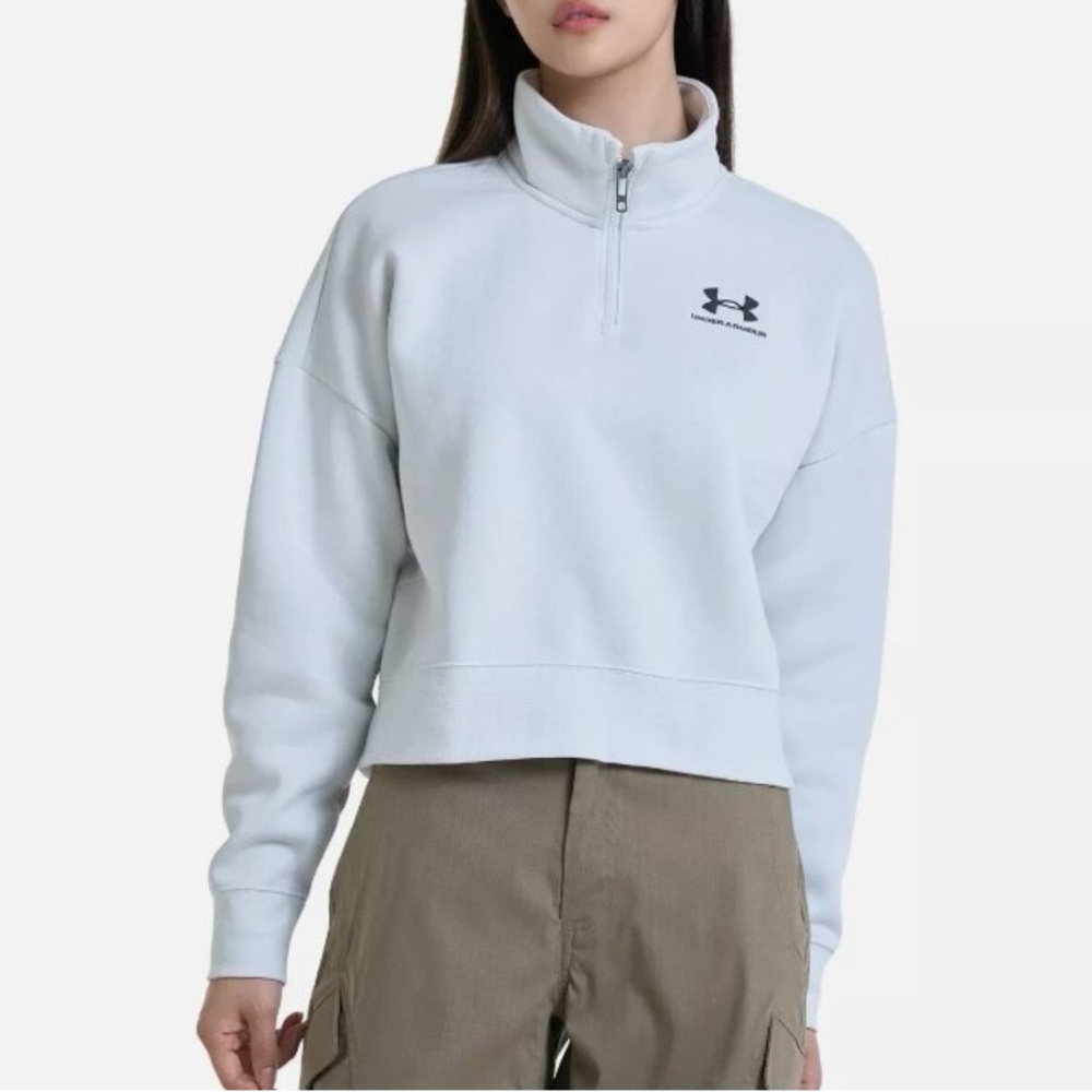 Under Armour Women's Icon Fleece 1/2 Zip Pullover Hoodie (White Clay) Size S